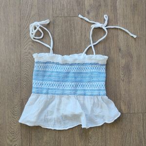 Free People White Cotton Smocked Cami Tank Top